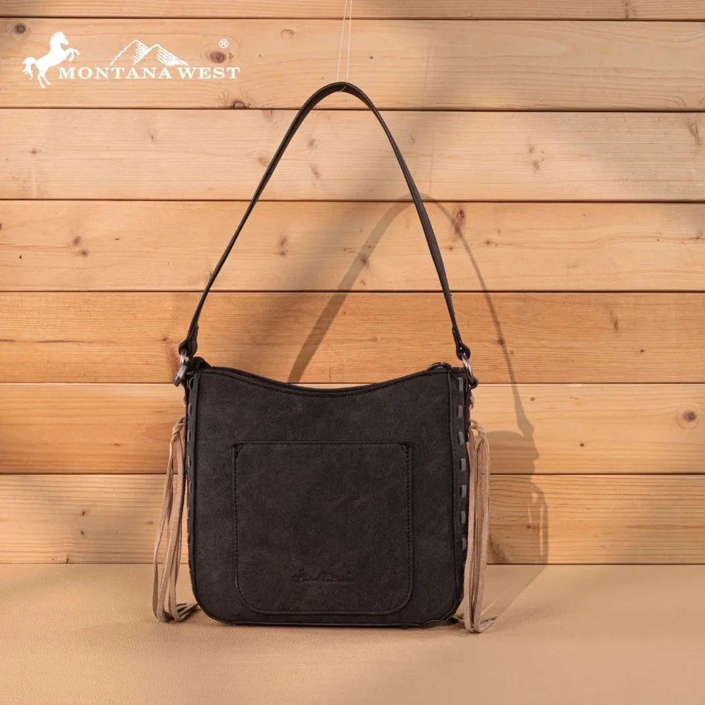 Montana West Embroidered Hobo Bag Black